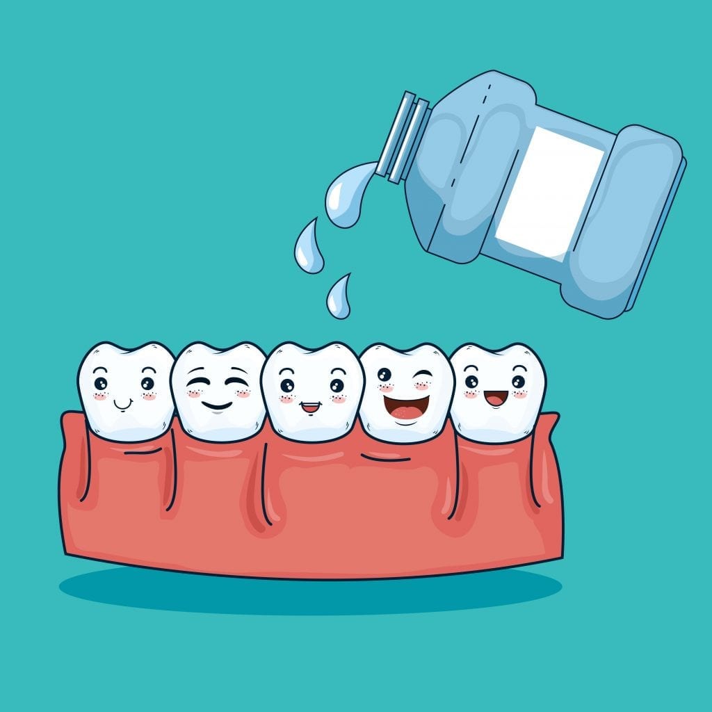 Enxaguante bucal nos dentes