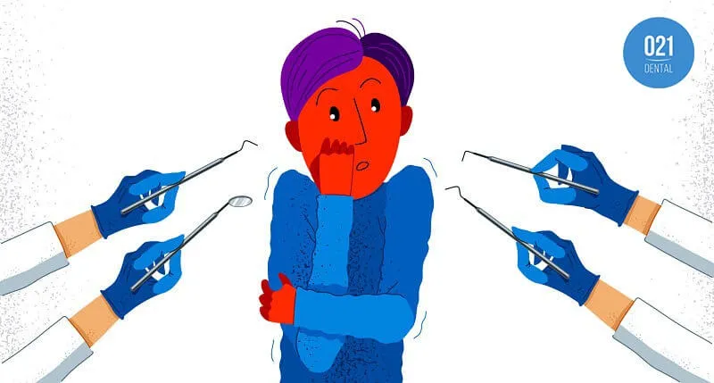 Conteúdo imagético de pessoa com dor de dente e com medo do dentista